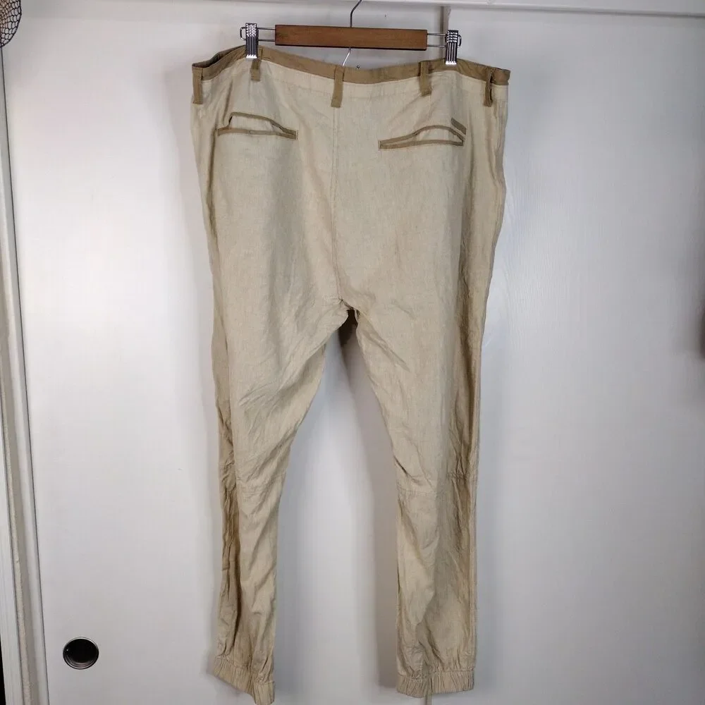 Sean John Stripped Linen Blend Straight Leg Jogger Pants Mens Size 40 Tan Beige